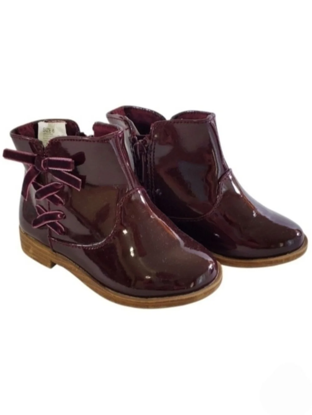 Gymboree Girls Faux Patent Leather Booties Deep Burgundy Size 6